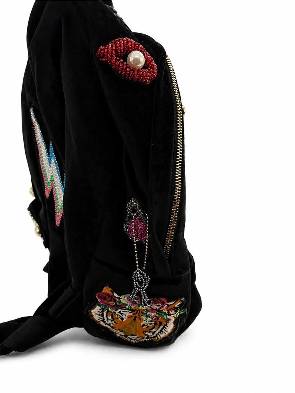Betsy Johnson Baby’s Got Back Embellished Embroidered Black Velvet Backpack - Picture 6 of 11